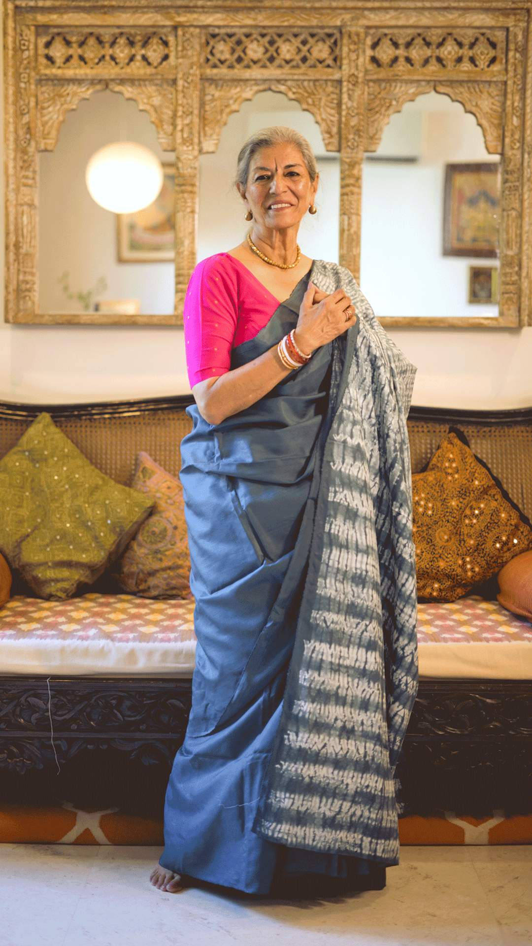 Grey Nui Shibori Silk Saree