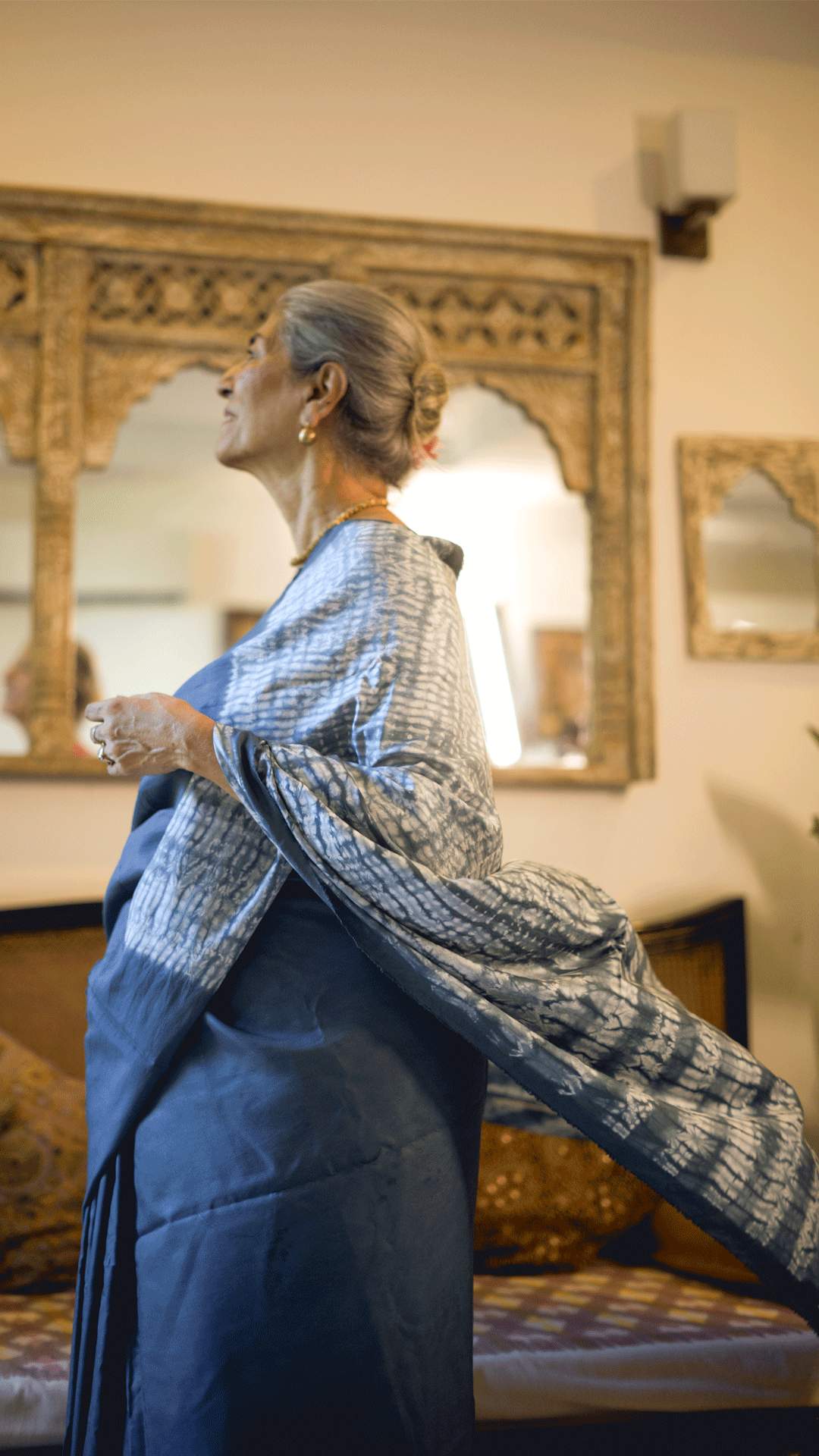 Grey Nui Shibori Silk Saree