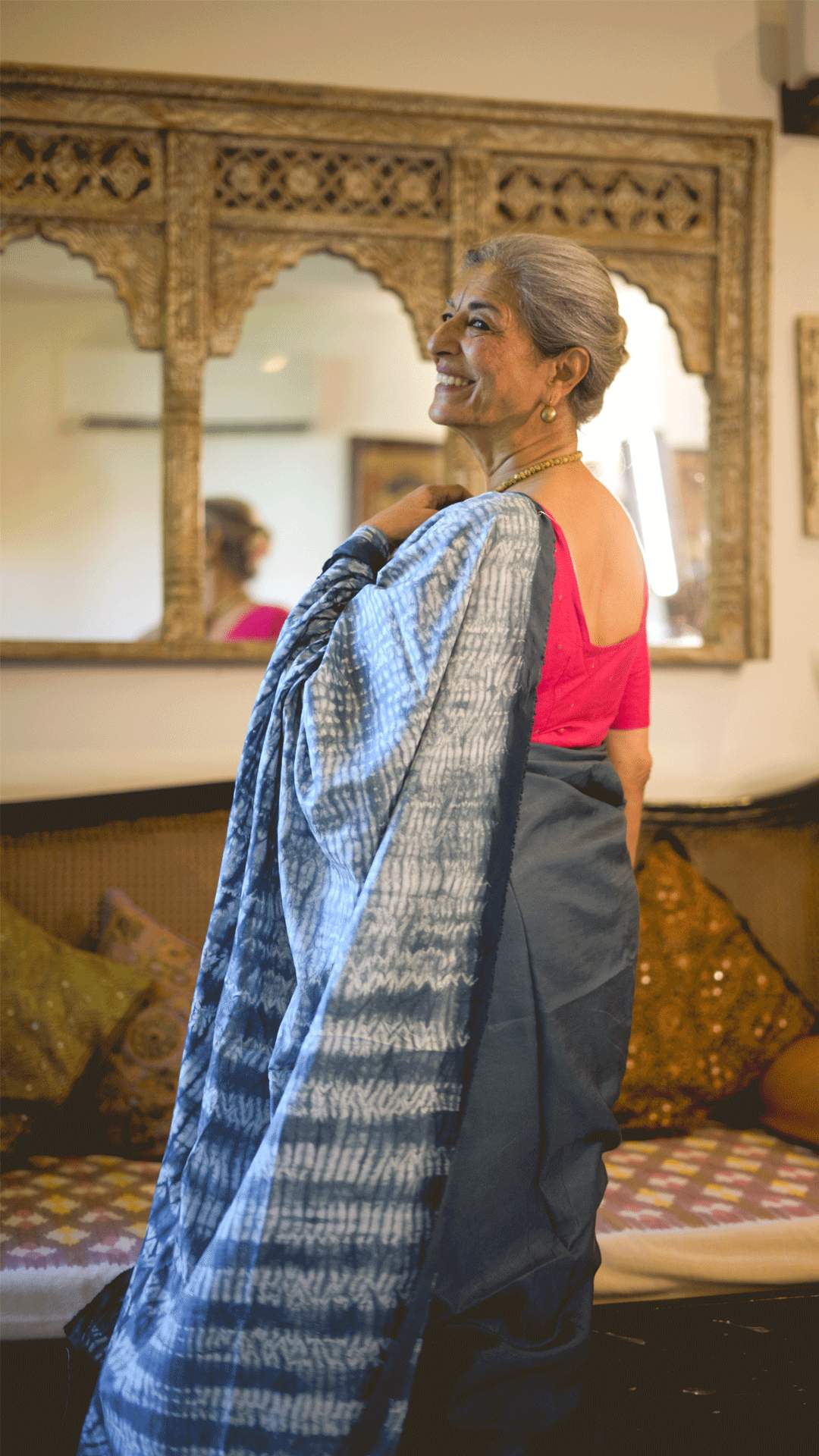 Grey Nui Shibori Silk Saree