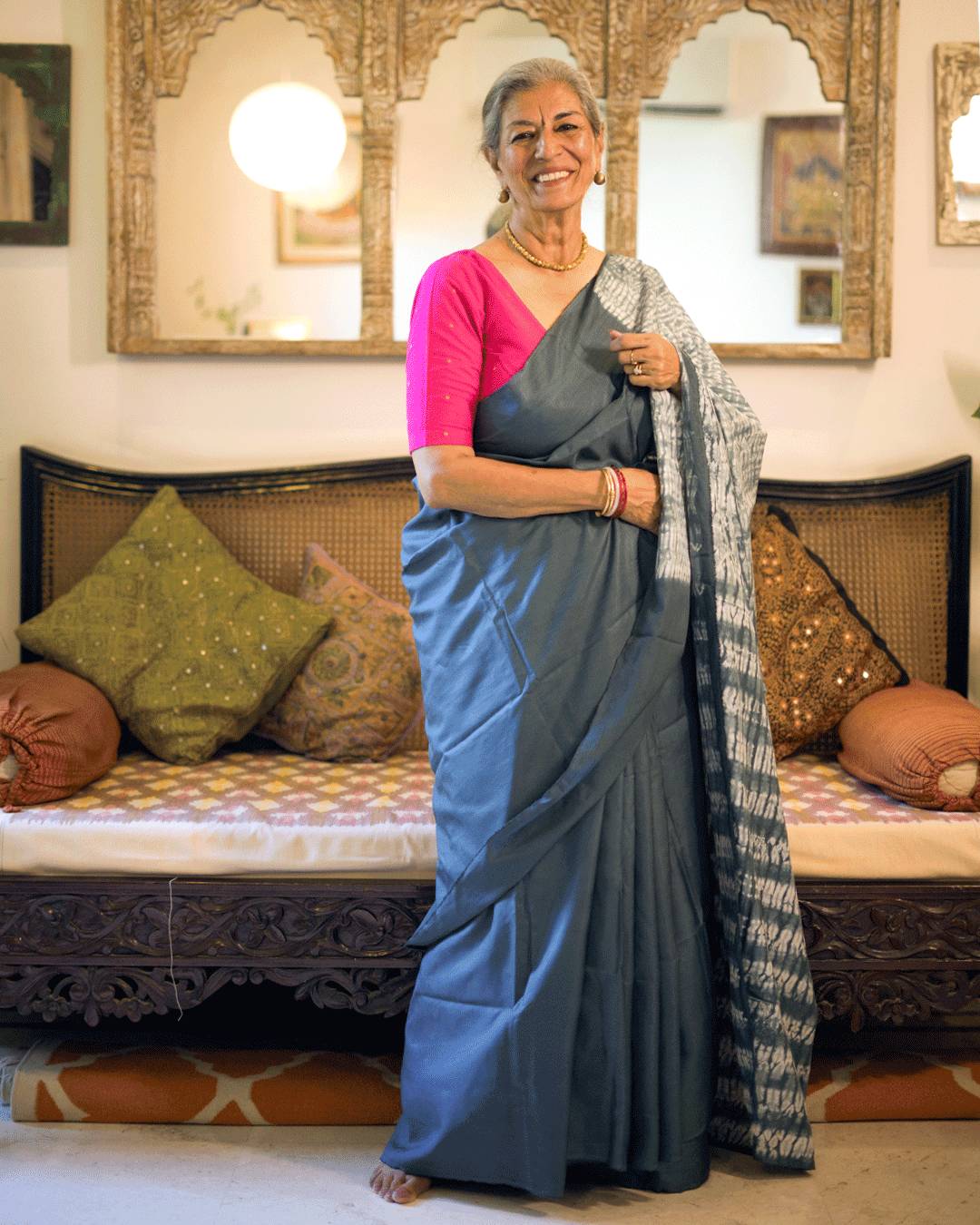 Grey Nui Shibori Silk Saree