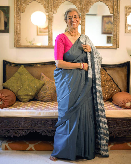 Grey Nui Shibori Silk Saree