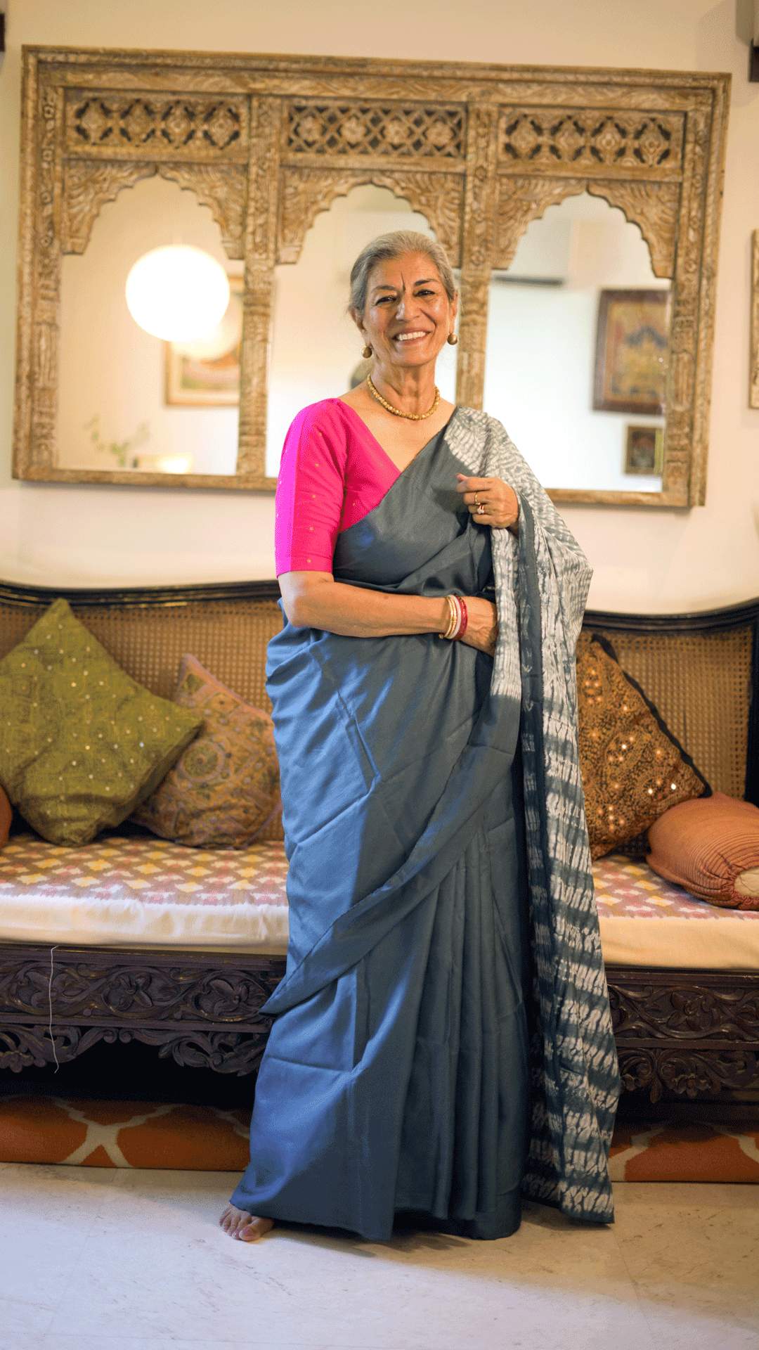 Grey Nui Shibori Silk Saree