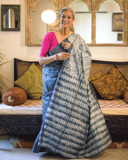 Grey Nui Shibori Silk Saree