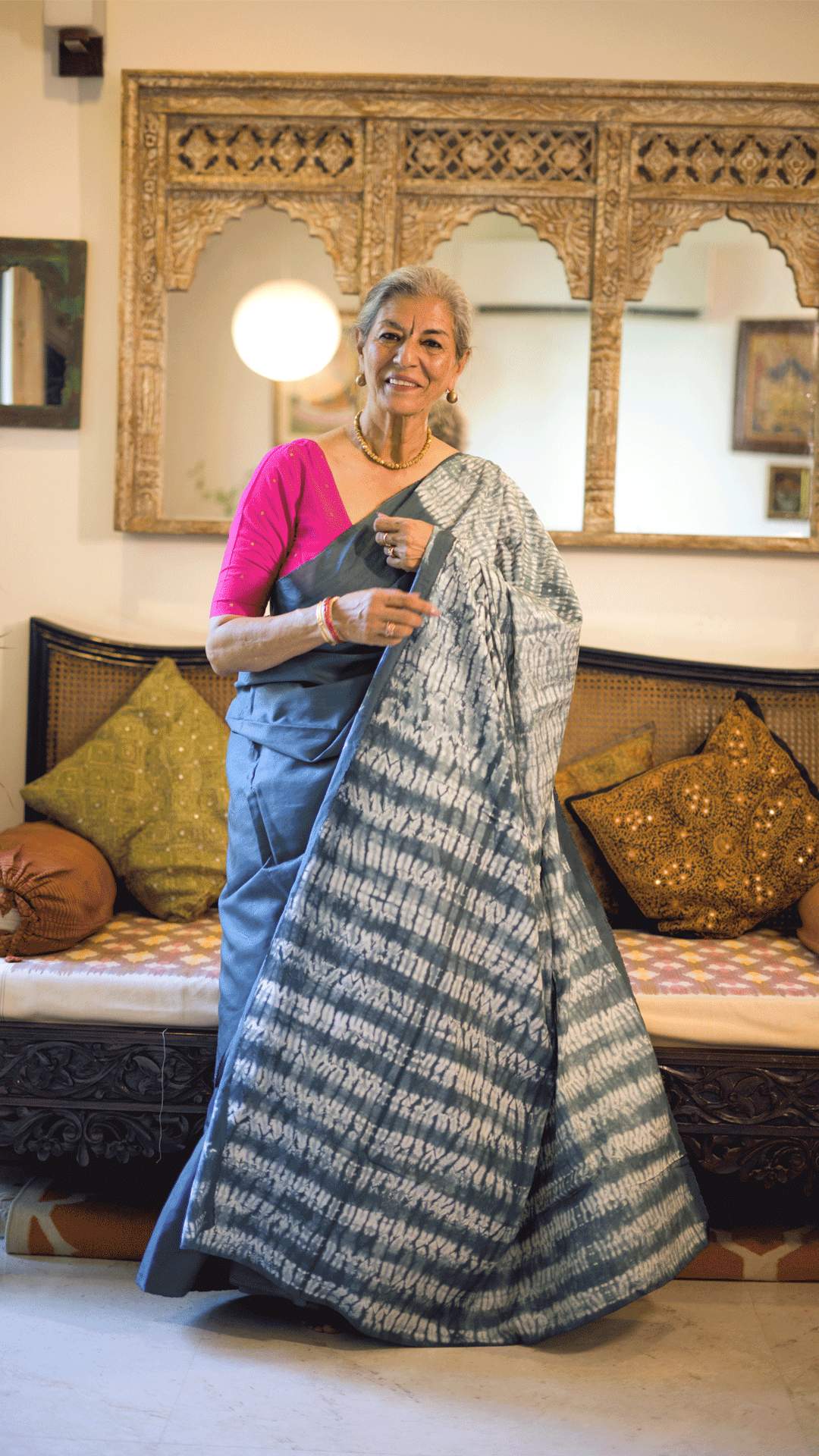 Grey Nui Shibori Silk Saree