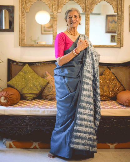 Grey Nui Shibori Silk Saree