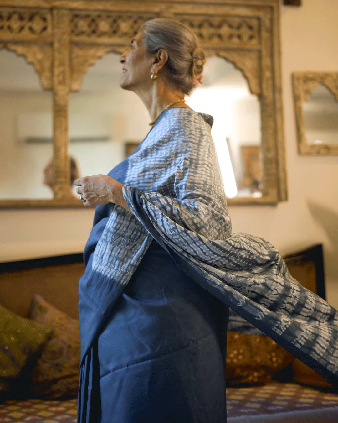 Grey Nui Shibori Silk Saree