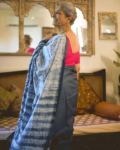 Grey Nui Shibori Silk Saree