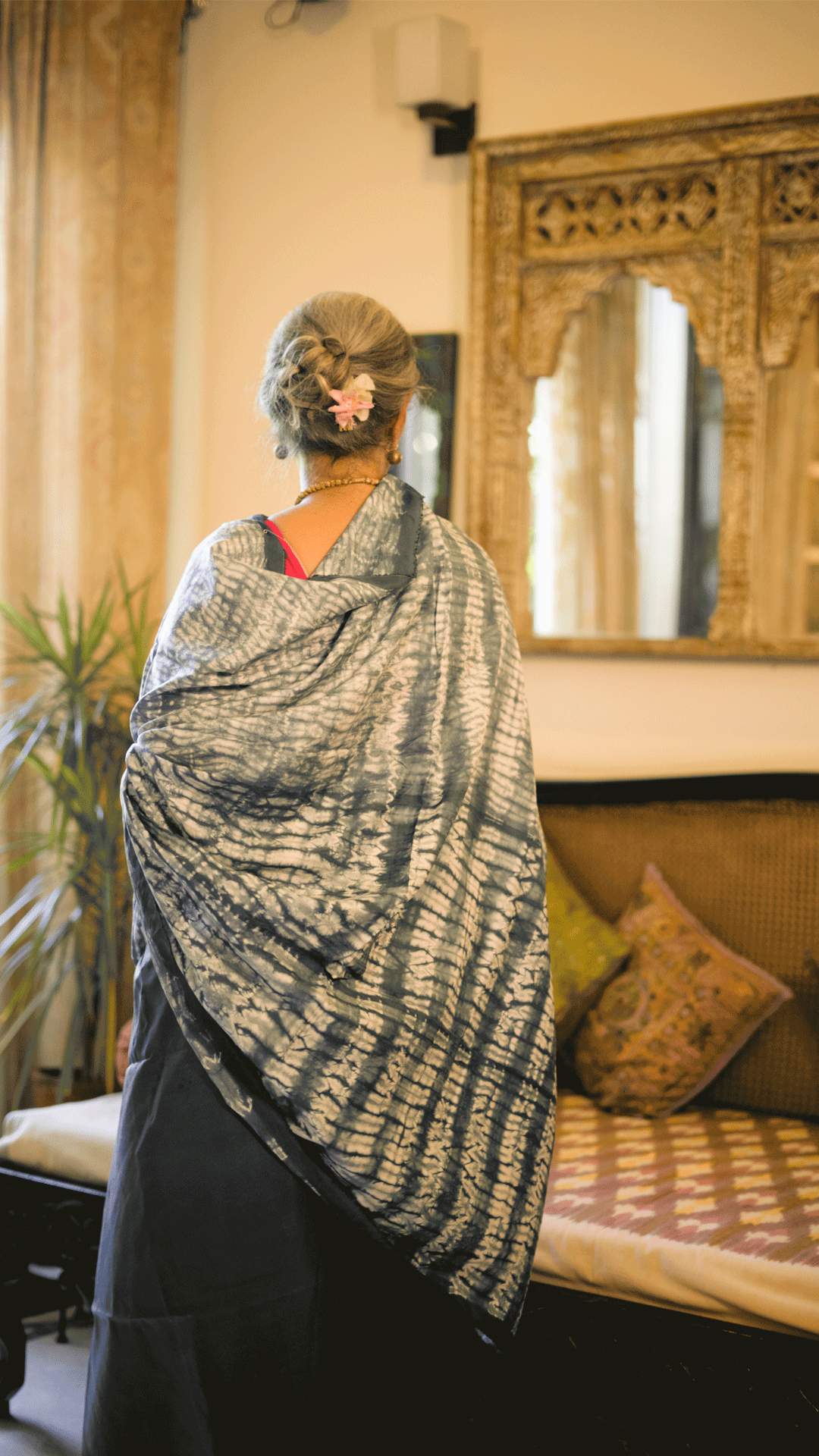 Grey Nui Shibori Silk Saree