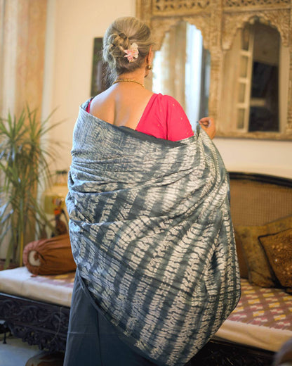 Grey Nui Shibori Silk Saree