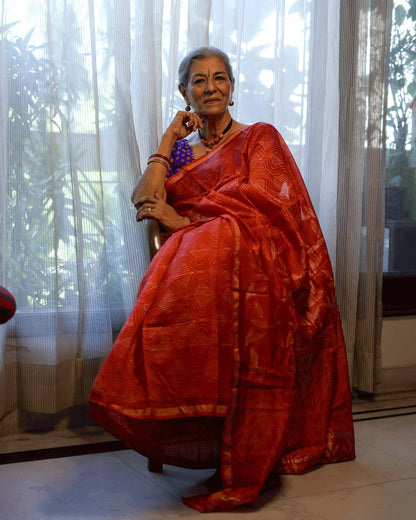 Aurora Red Shibori Chanderi Silk Saree