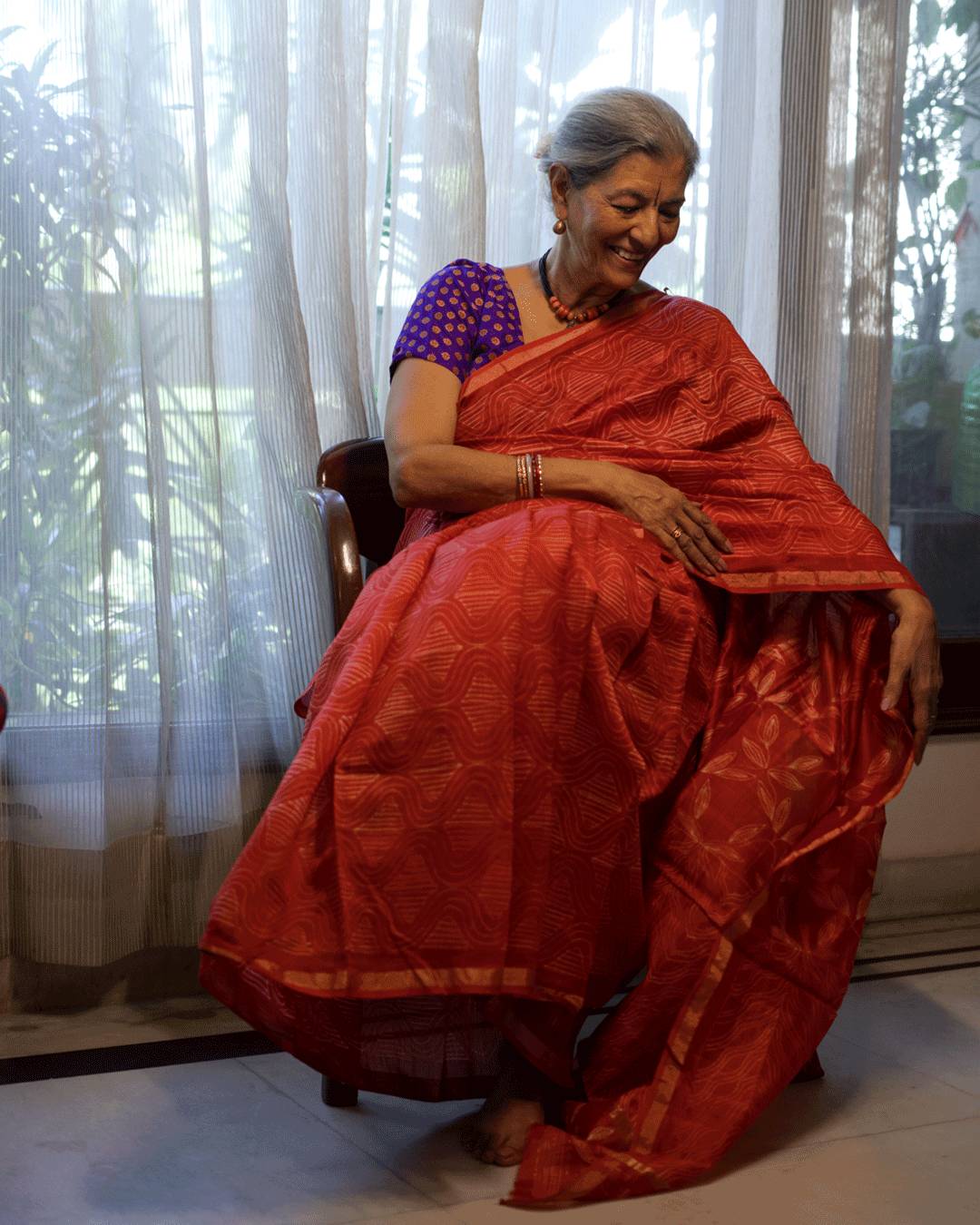 Aurora Red Shibori Chanderi Silk Saree