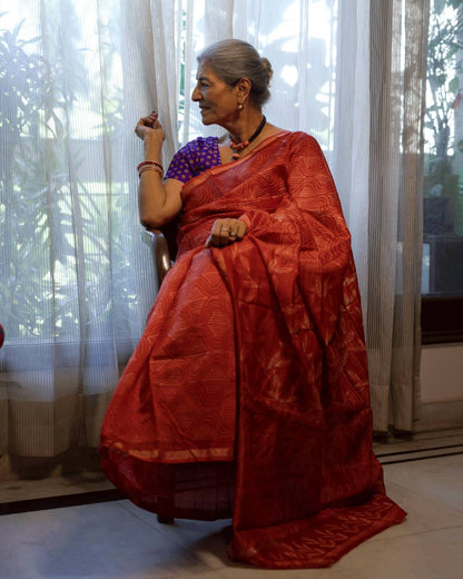 Aurora Red Shibori Chanderi Silk Saree