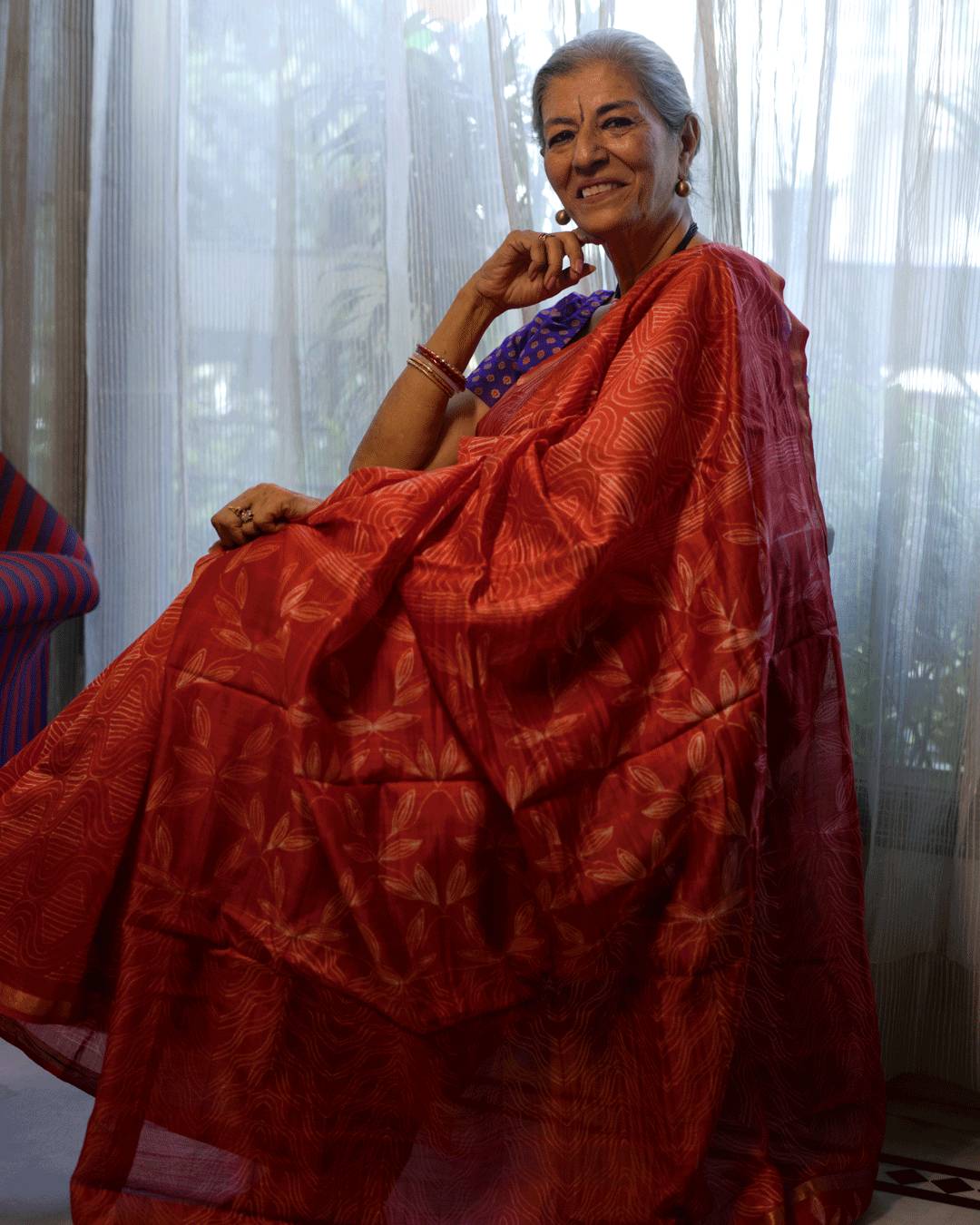 Aurora Red Shibori Chanderi Silk Saree