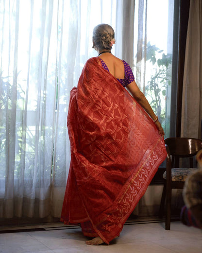 Aurora Red Shibori Chanderi Silk Saree