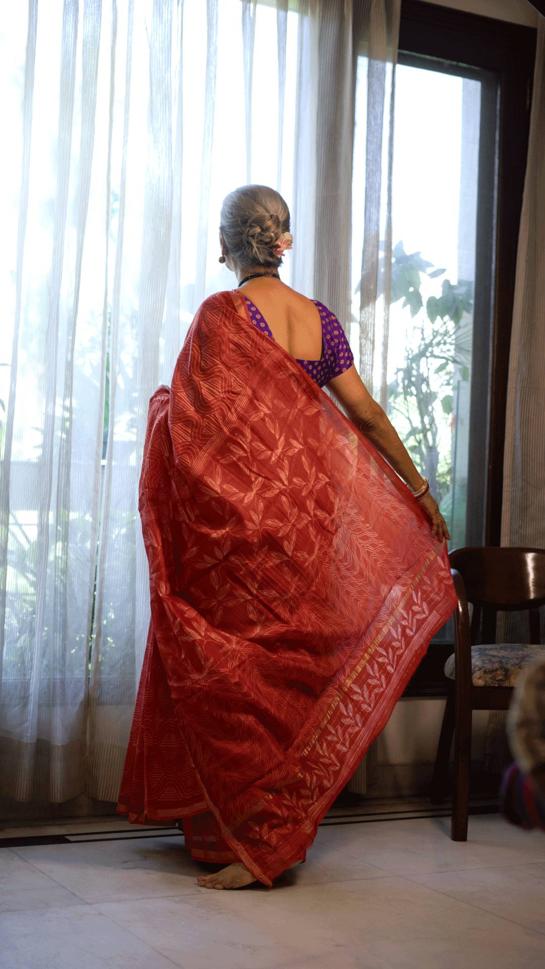 Aurora Red Shibori Chanderi Silk Saree