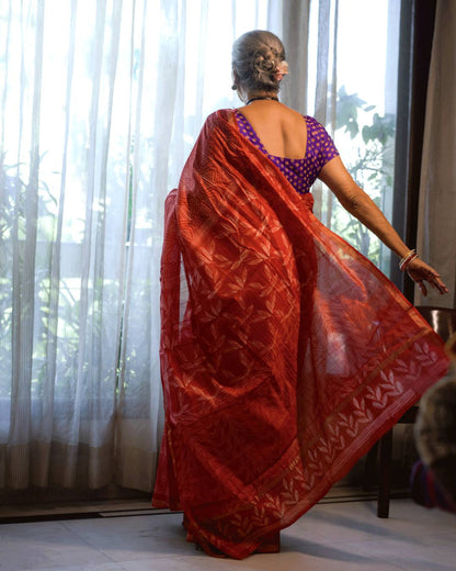 Aurora Red Shibori Chanderi Silk Saree