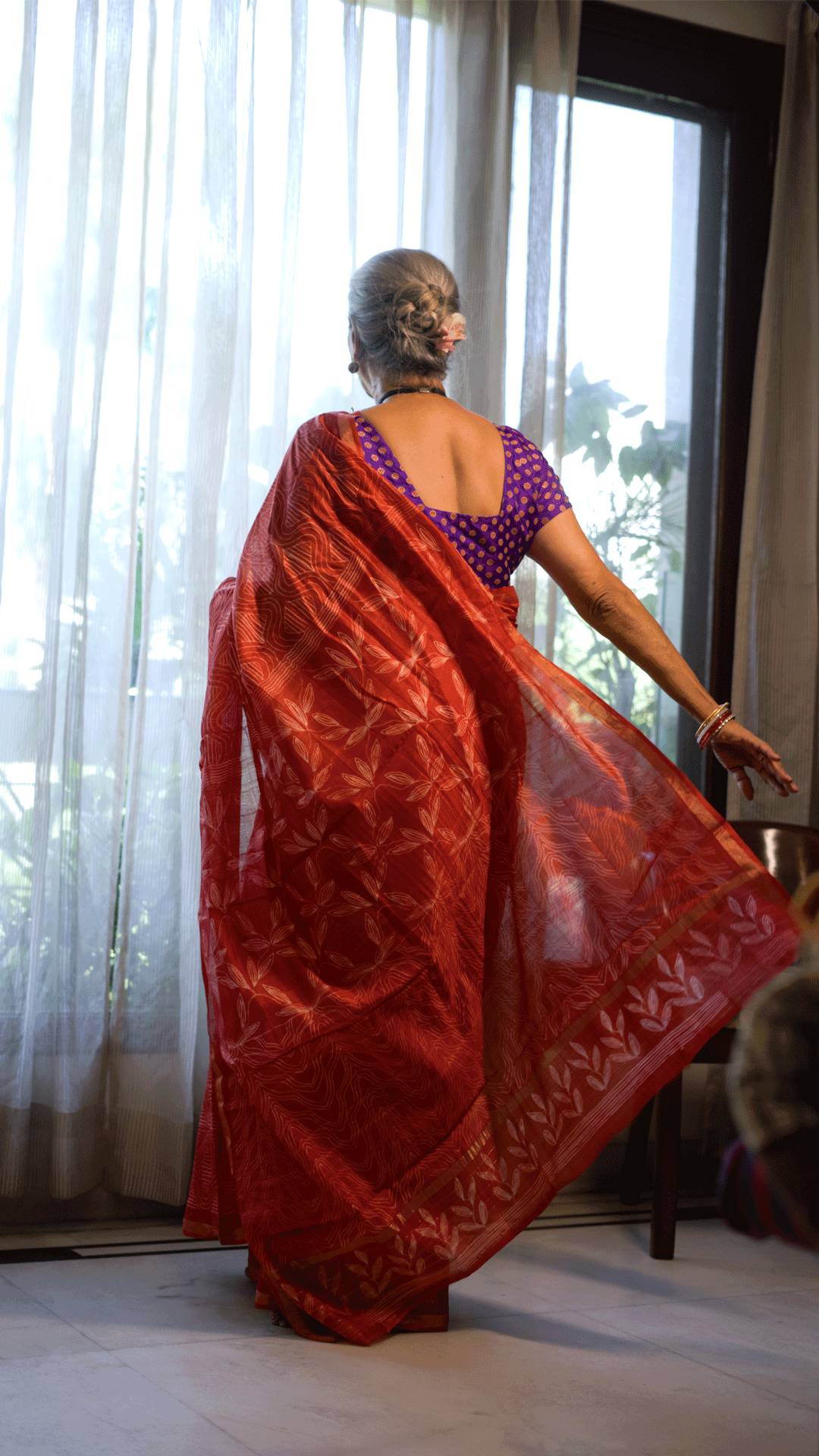 Aurora Red Shibori Chanderi Silk Saree