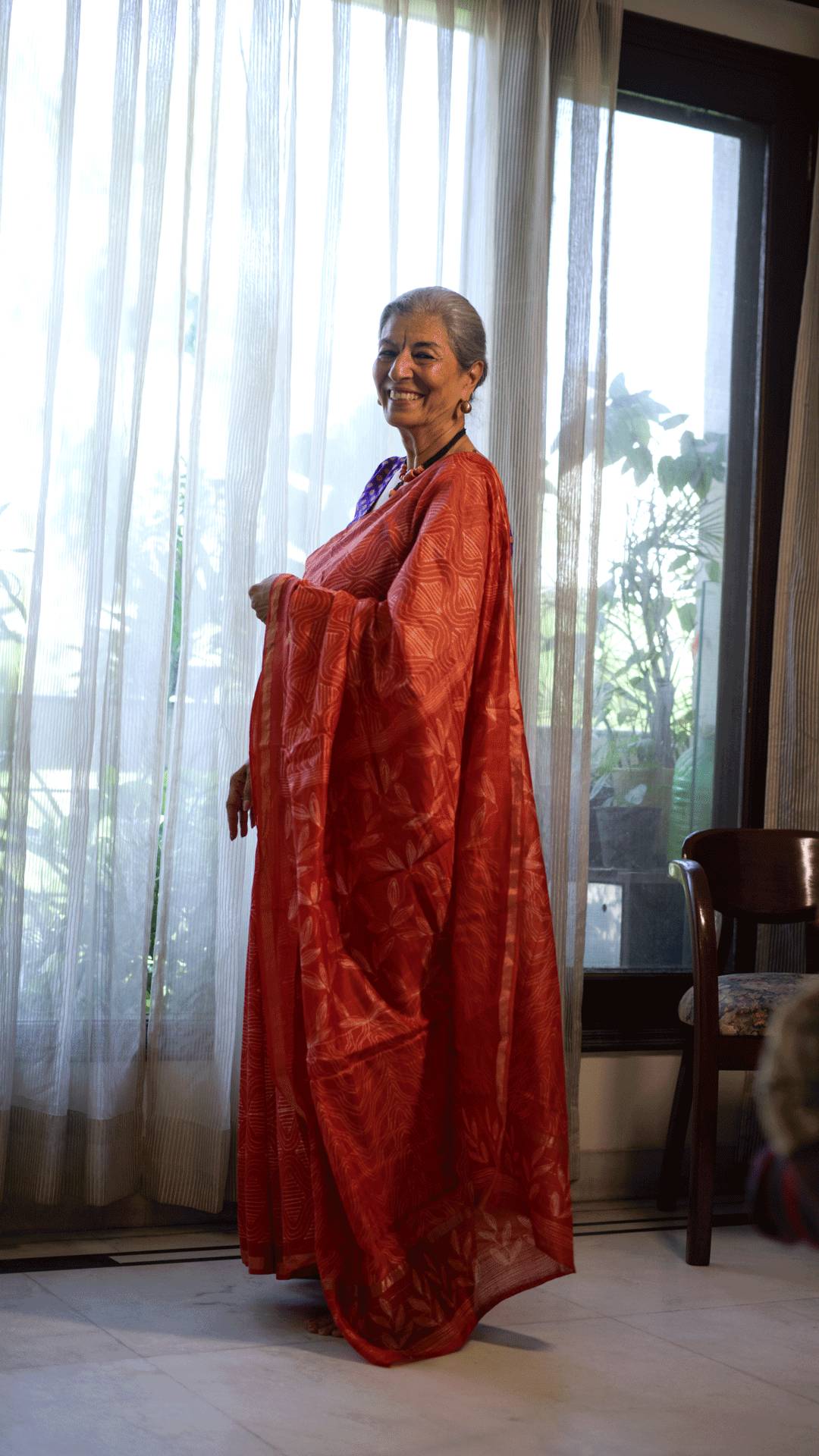 Aurora Red Shibori Chanderi Silk Saree