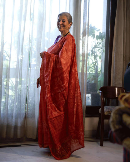 Aurora Red Shibori Chanderi Silk Saree