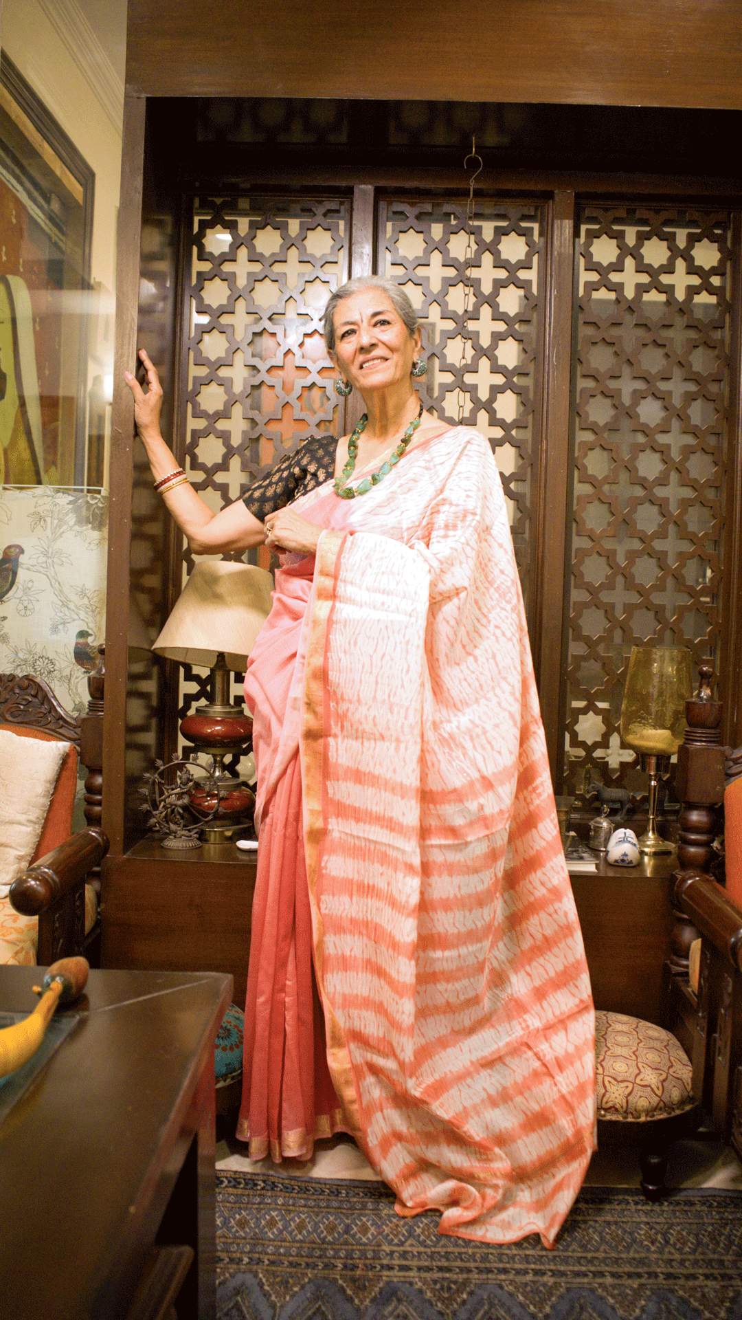 Peach Petal Nui Shibori Silk Saree