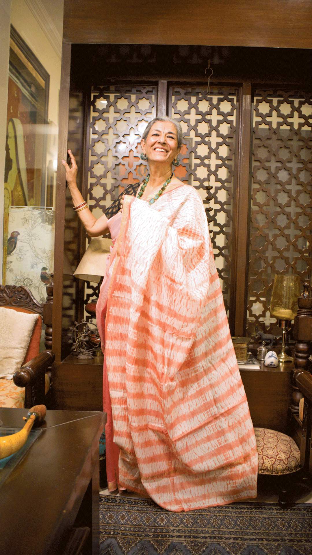 Peach Petal Nui Shibori Silk Saree