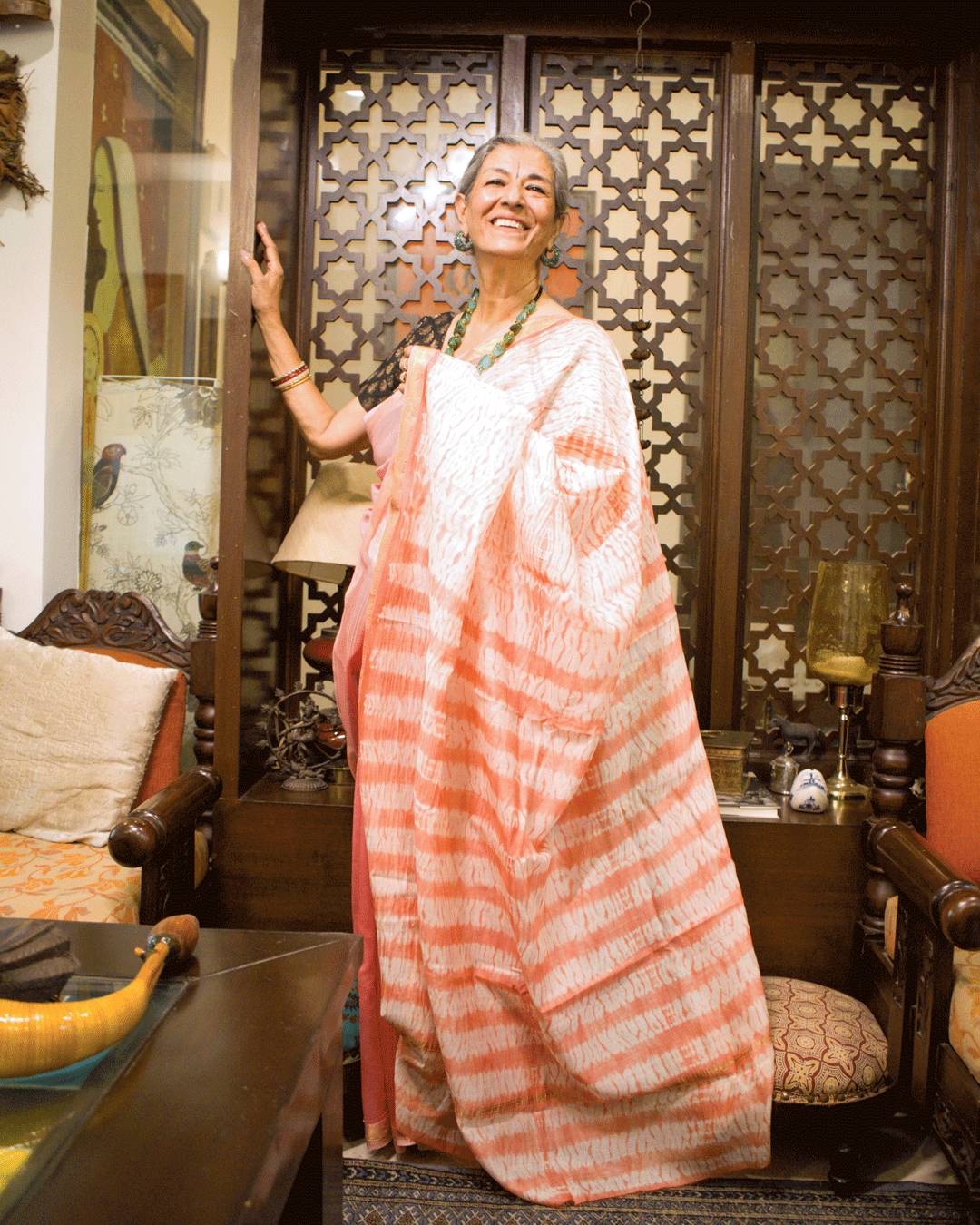 Peach Petal Nui Shibori Silk Saree