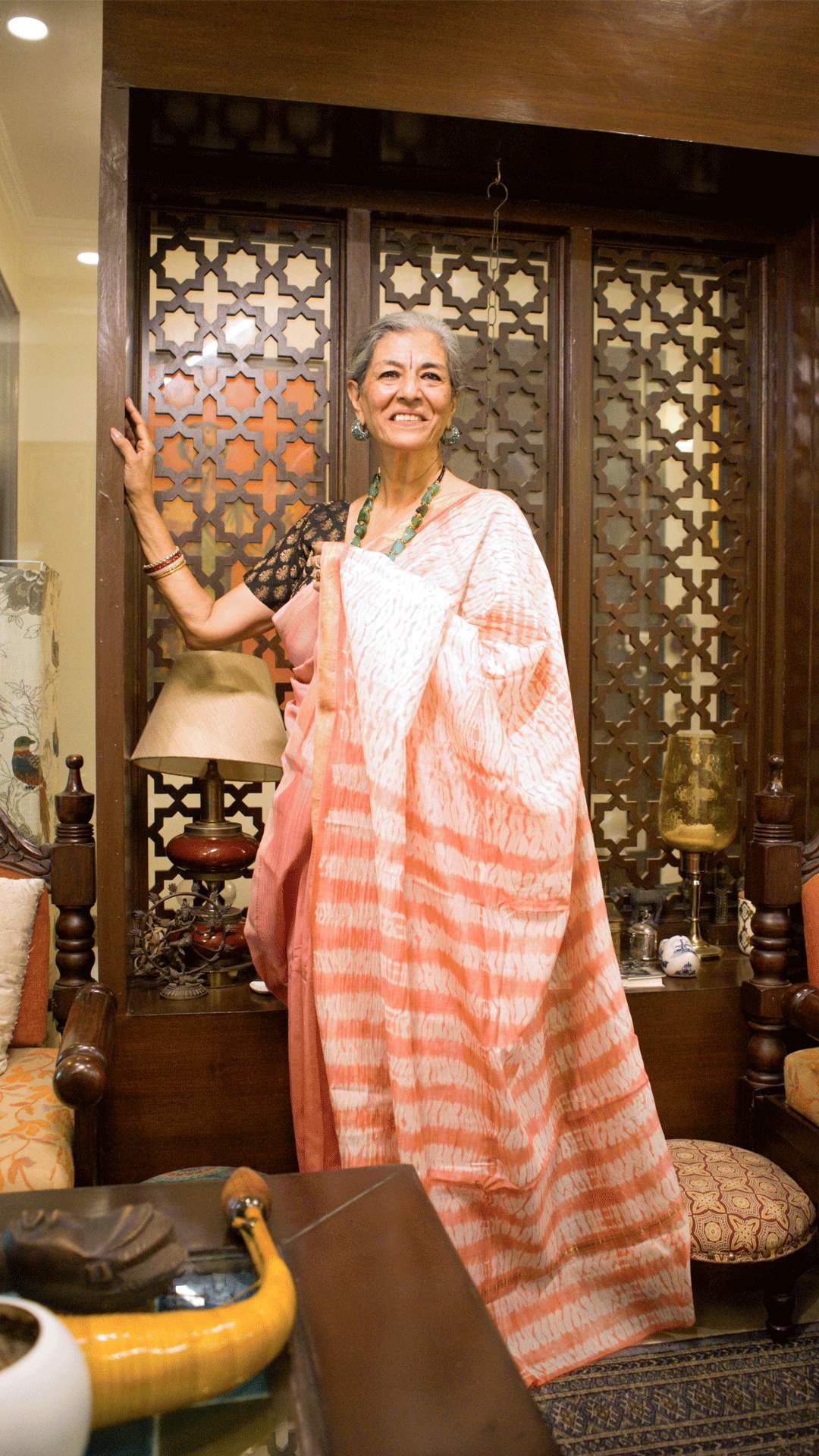 Peach Petal Nui Shibori Silk Saree