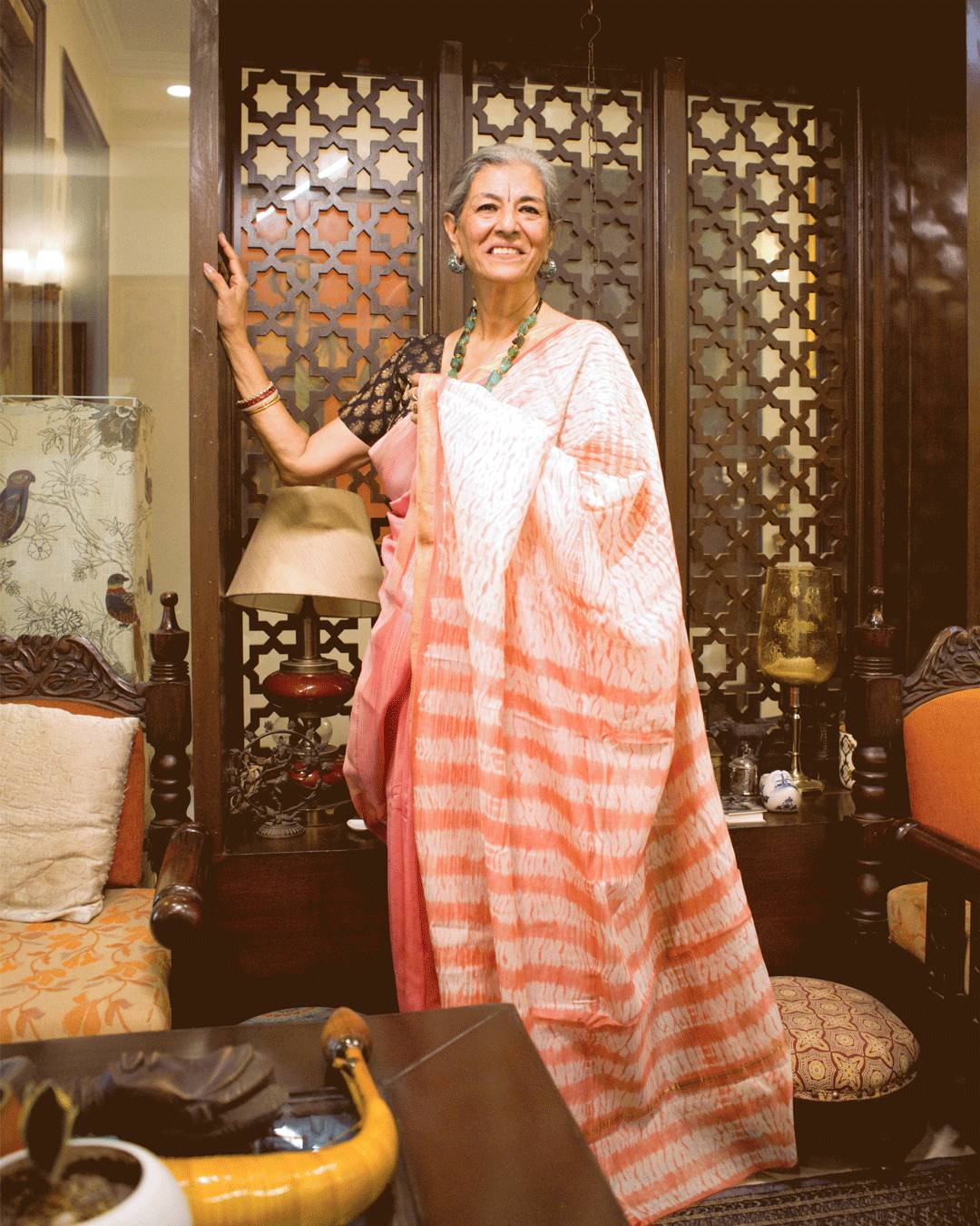 Peach Petal Nui Shibori Silk Saree