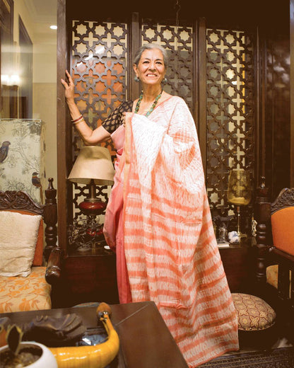 Peach Petal Nui Shibori Silk Saree