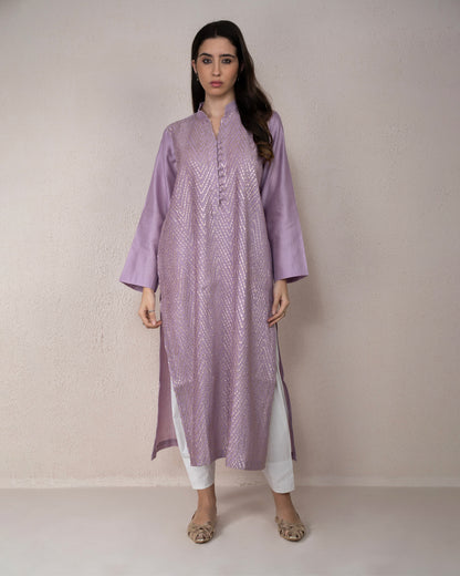 Silver Gota Pintex Lavender Kurta