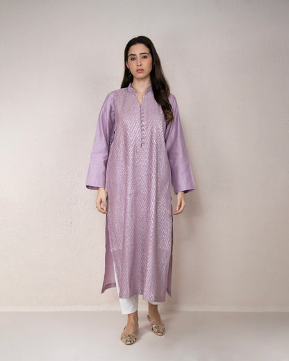 Silver Gota Pintex Lavender Kurta