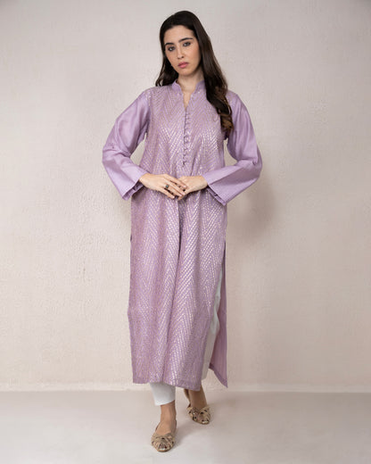 Silver Gota Pintex Lavender Kurta