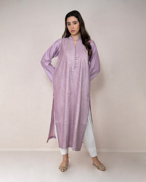 Silver Gota Pintex Lavender Kurta