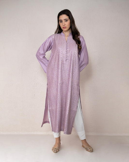 Silver Gota Pintex Lavender Kurta