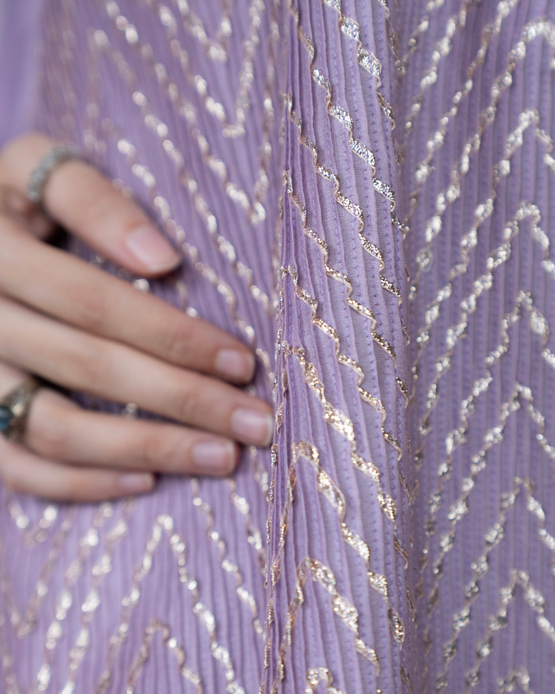 Silver Gota Pintex Lavender Kurta