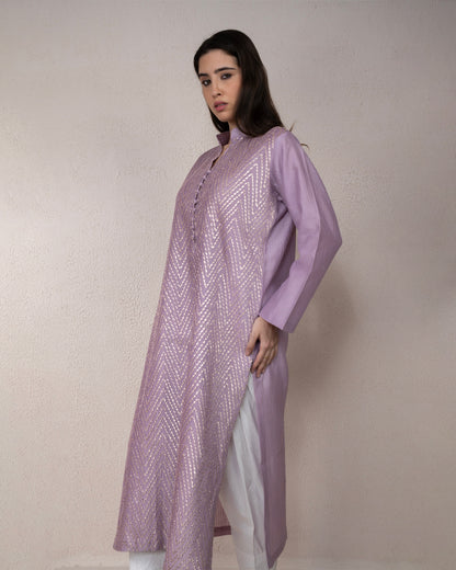 Silver Gota Pintex Lavender Kurta