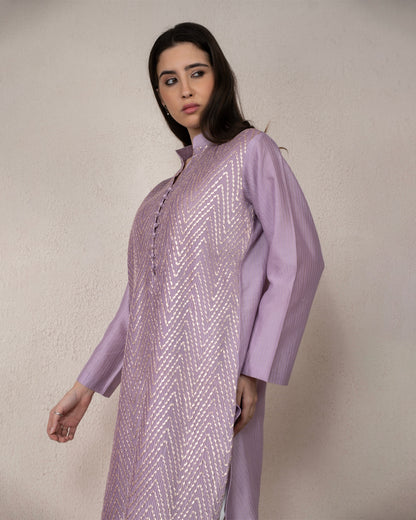Silver Gota Pintex Lavender Kurta
