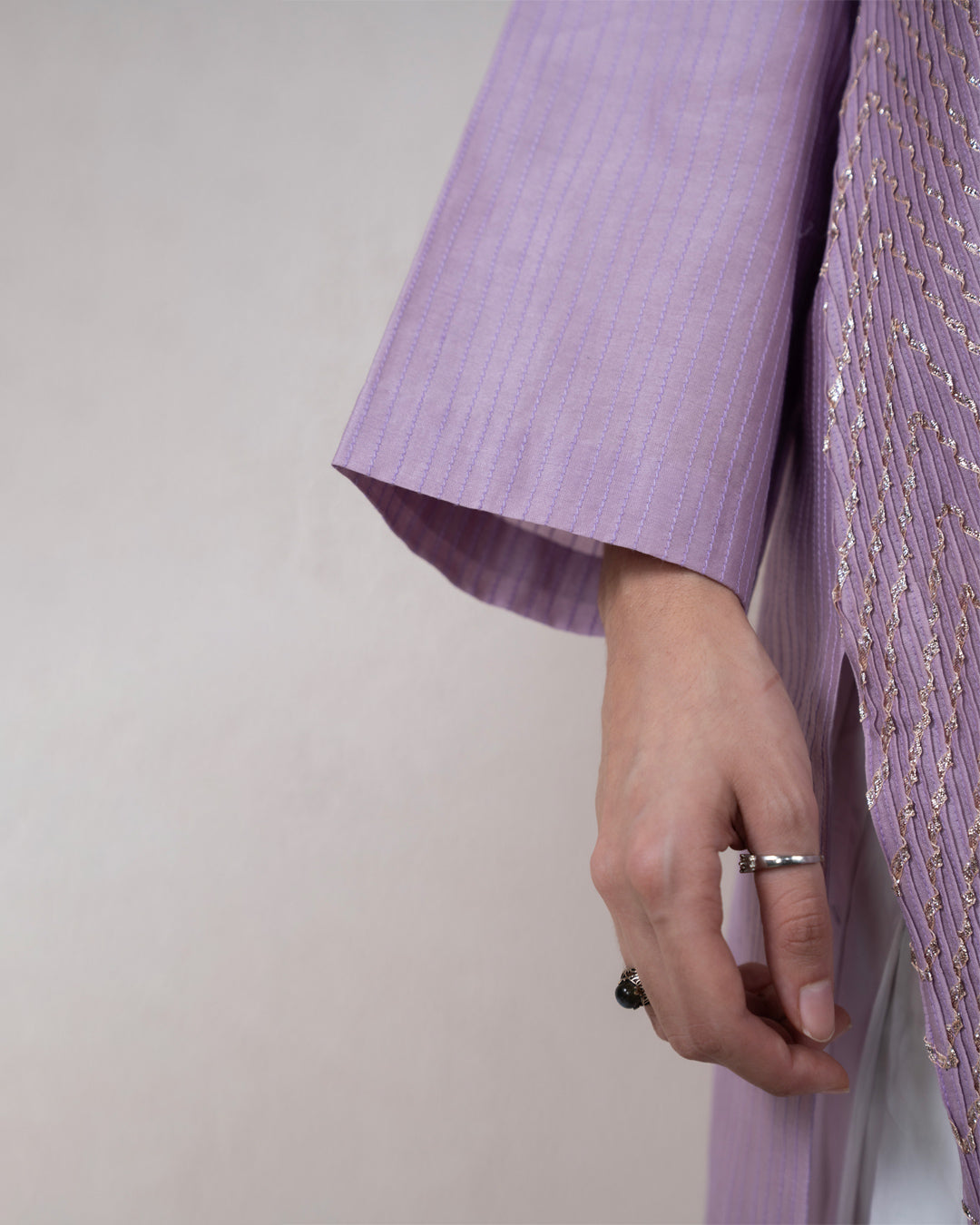 Silver Gota Pintex Lavender Kurta