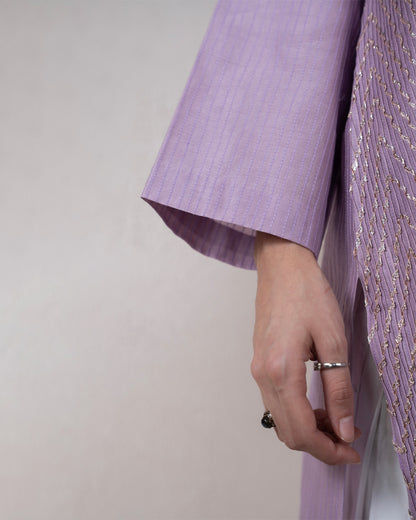 Silver Gota Pintex Lavender Kurta