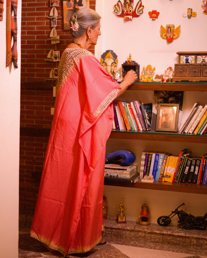 Peach Luster – Ori Nui Shibori Silk Kaftan