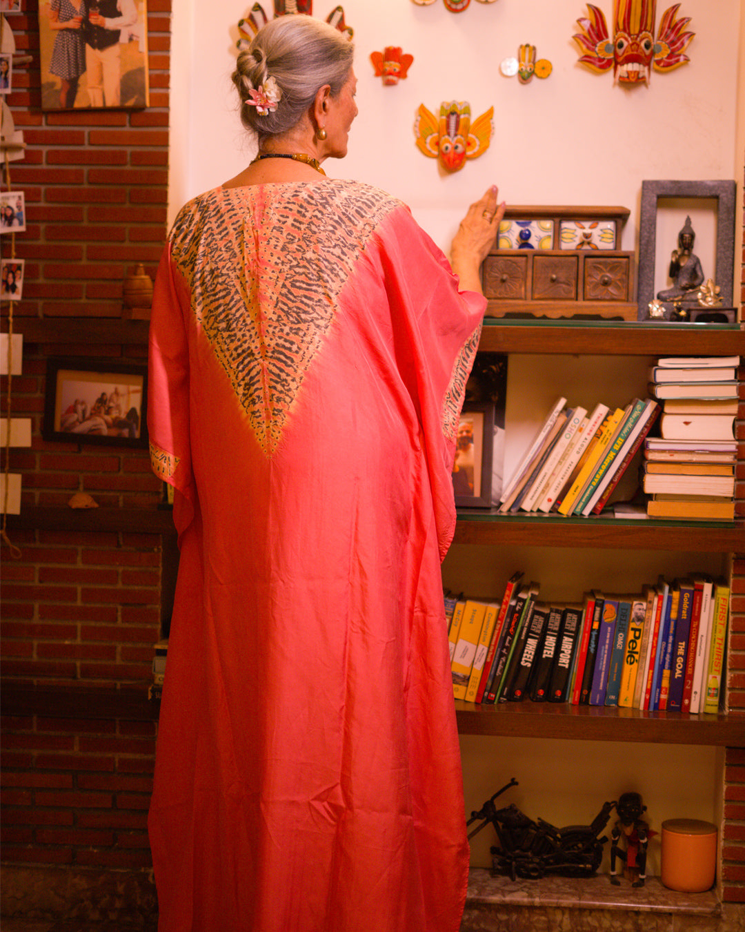 Peach Luster – Ori Nui Shibori Silk Kaftan