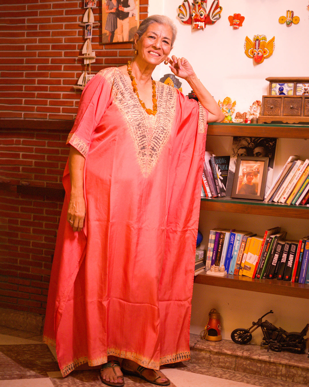 Peach Luster – Ori Nui Shibori Silk Kaftan
