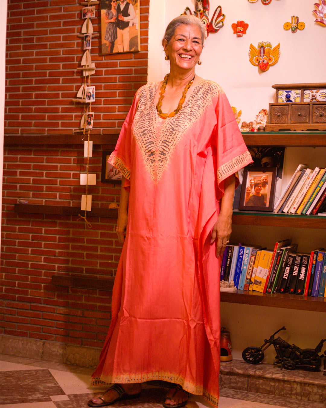 Peach Luster – Ori Nui Shibori Silk Kaftan