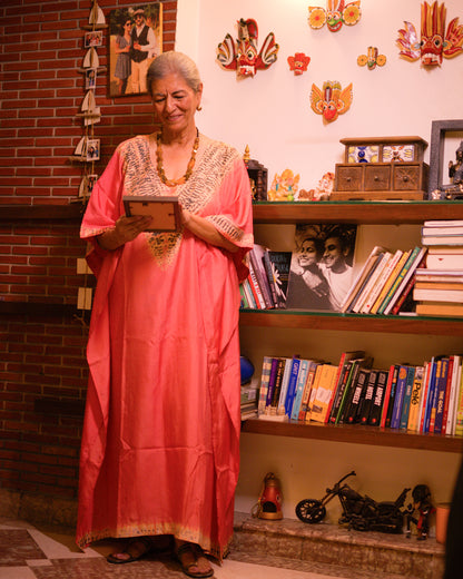 Peach Luster – Ori Nui Shibori Silk Kaftan